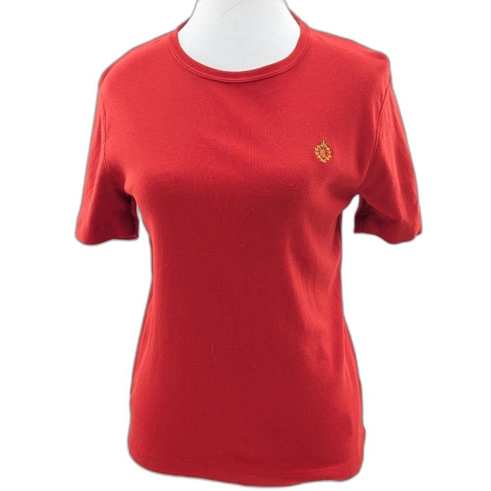 Lauren Ralph Lauren Womens Red Cotton T-Shirt With Logo Size Large